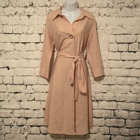 Zara Dresses & Skirts - NWT Zara light pink midi dress with collar and belt.